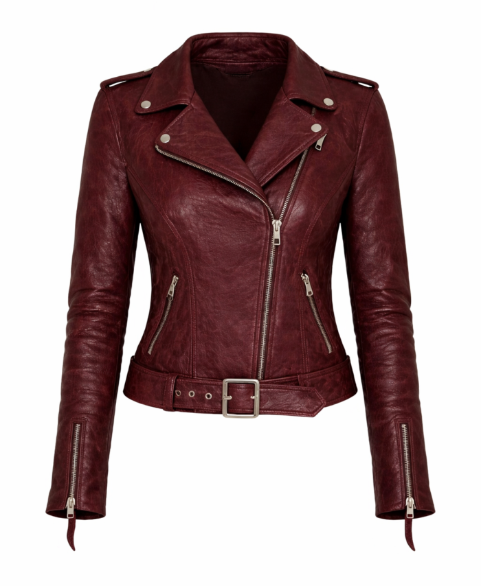 Classic Leather Jacket – Ladies – Dark Brownish-Red