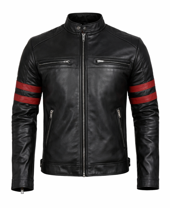 Classic Leather Jacket – Men – Black & Red