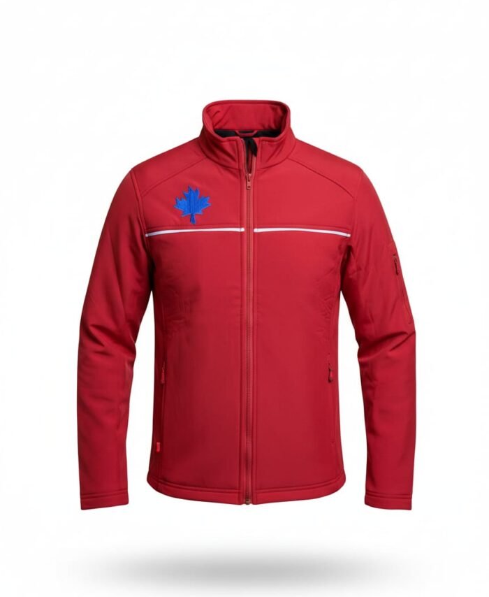 Red Full-Zip Sports Jacket with High Collar – Athletic Training Track Top